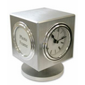 Four way revolving clock center with hygrometer, thermometer and picture fr